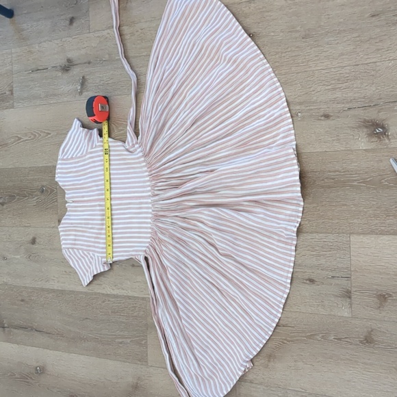 Morley Jelsa Girls Pink Striped Cotton Linen Blend Tie Back Dress - Picture 8 of 9